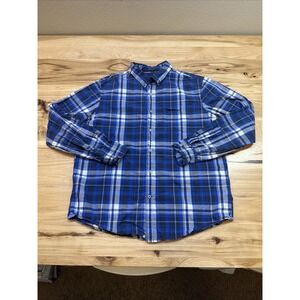American Eagle Mens Large Shirt Blue White Plaid Vintage Fit Button Down Y2K